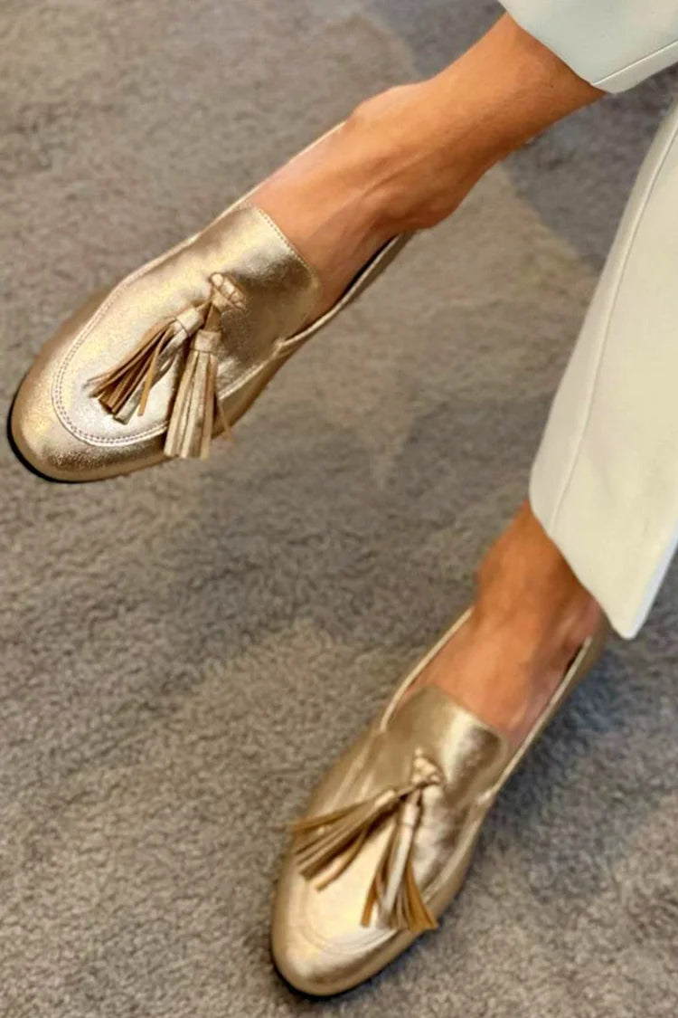 Nina | Gold Leather Moccasins with Tassels