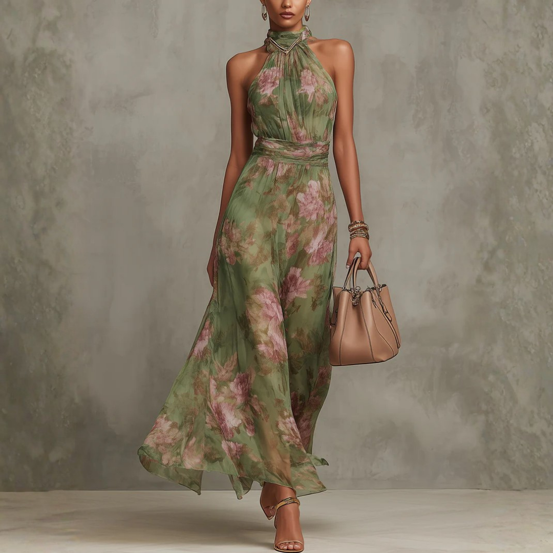 Ethereal Bloom Halter Maxi Dress