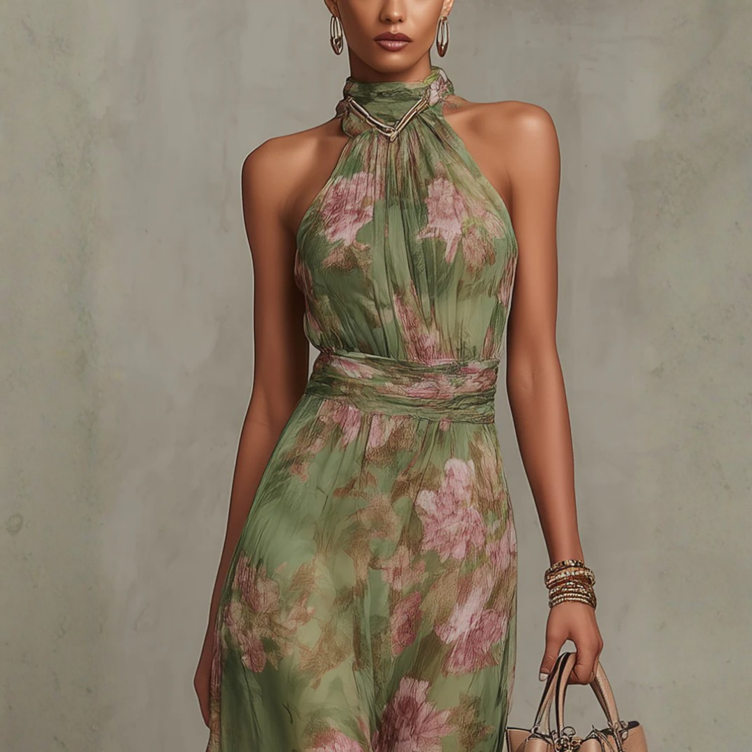 Ethereal Bloom Halter Maxi Dress