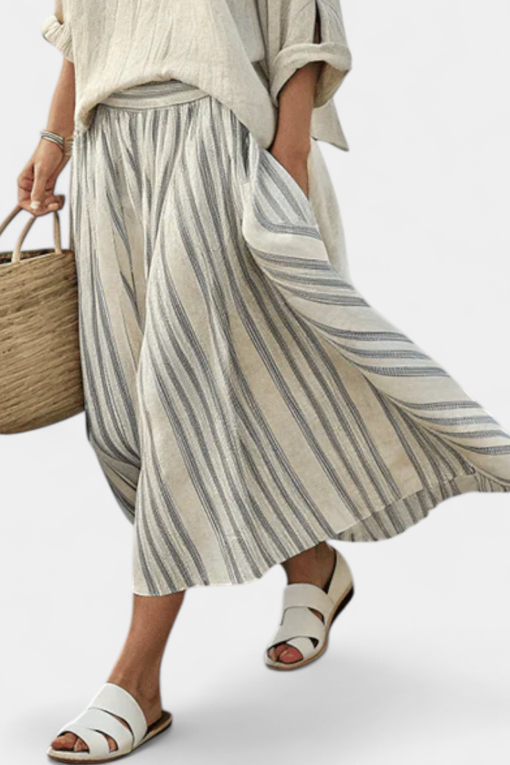 Aurora — Comfortable Blouse & Striped Midi Skirt