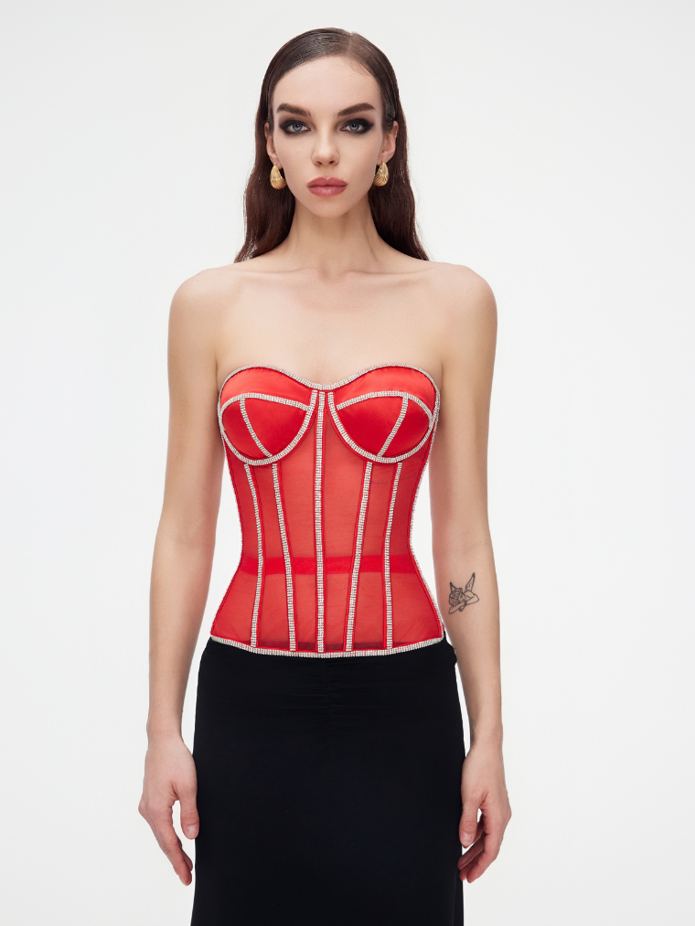 Secret form bra with rhinestones red