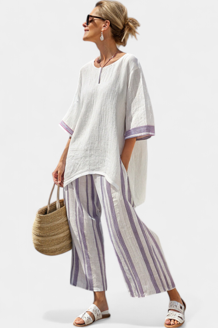 Allegra — Comfortable Top & Striped Bamboo Trousers