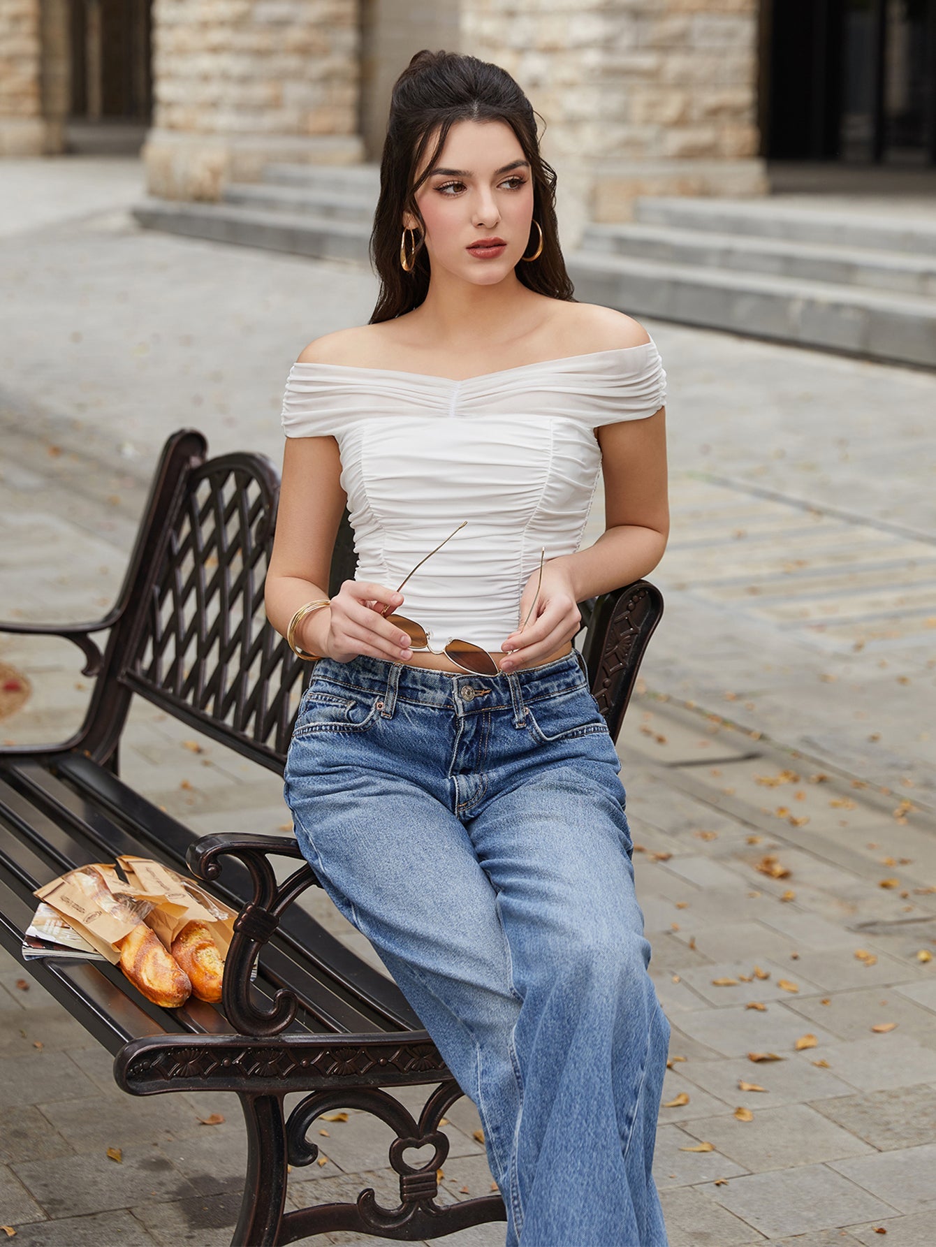 Off Shoulder Ruched Backless Crop Top