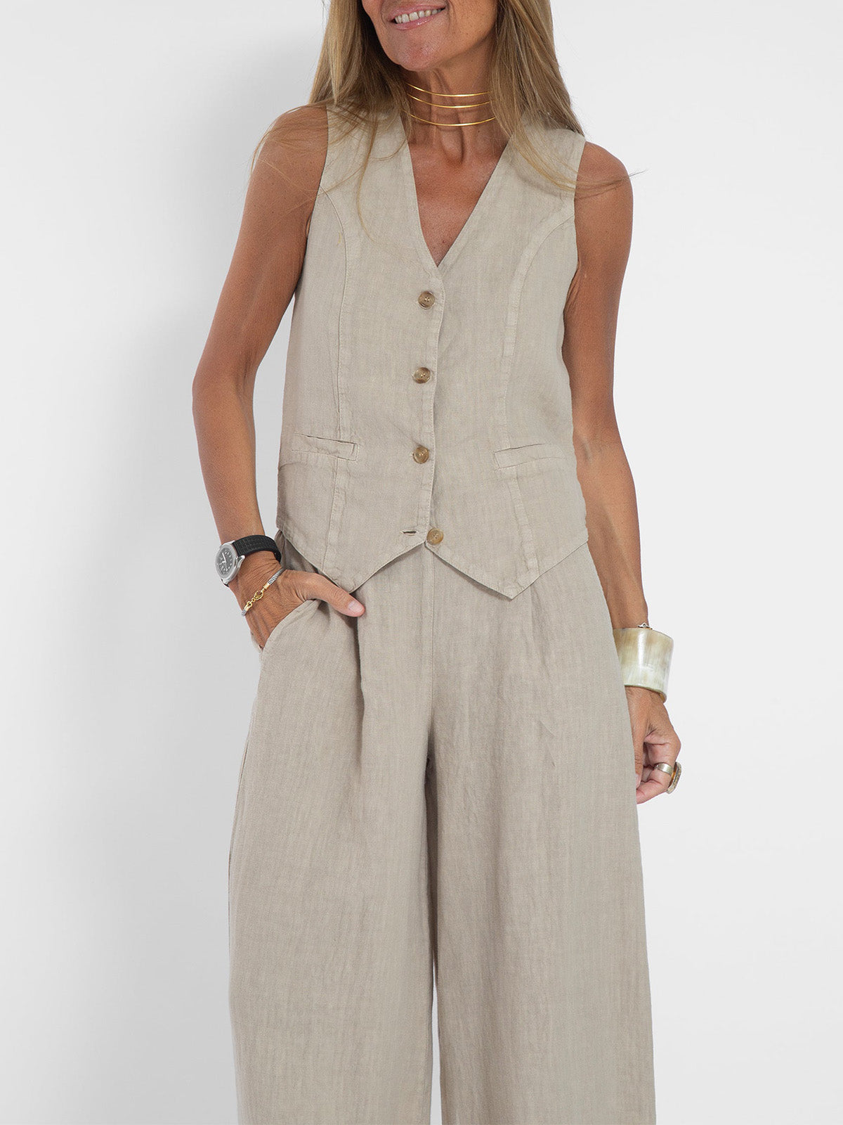 Aira – Elegant Two-Piece Set with Vest & Wide-Leg Trousers