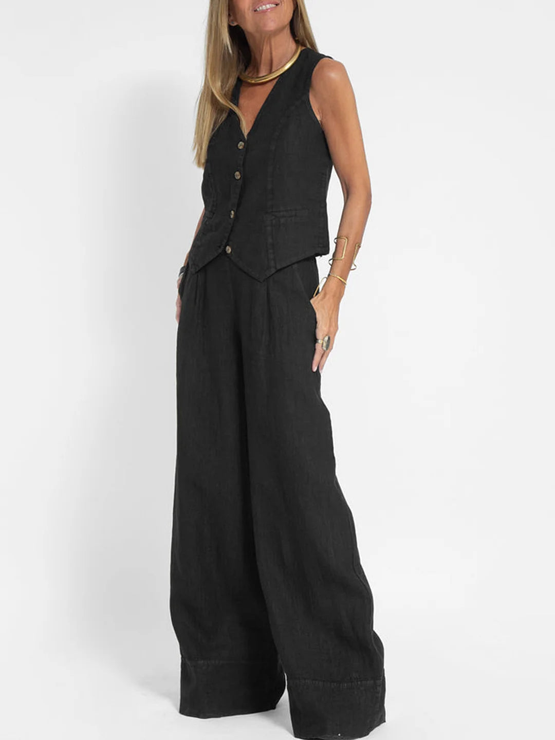 Aira – Elegant Two-Piece Set with Vest & Wide-Leg Trousers