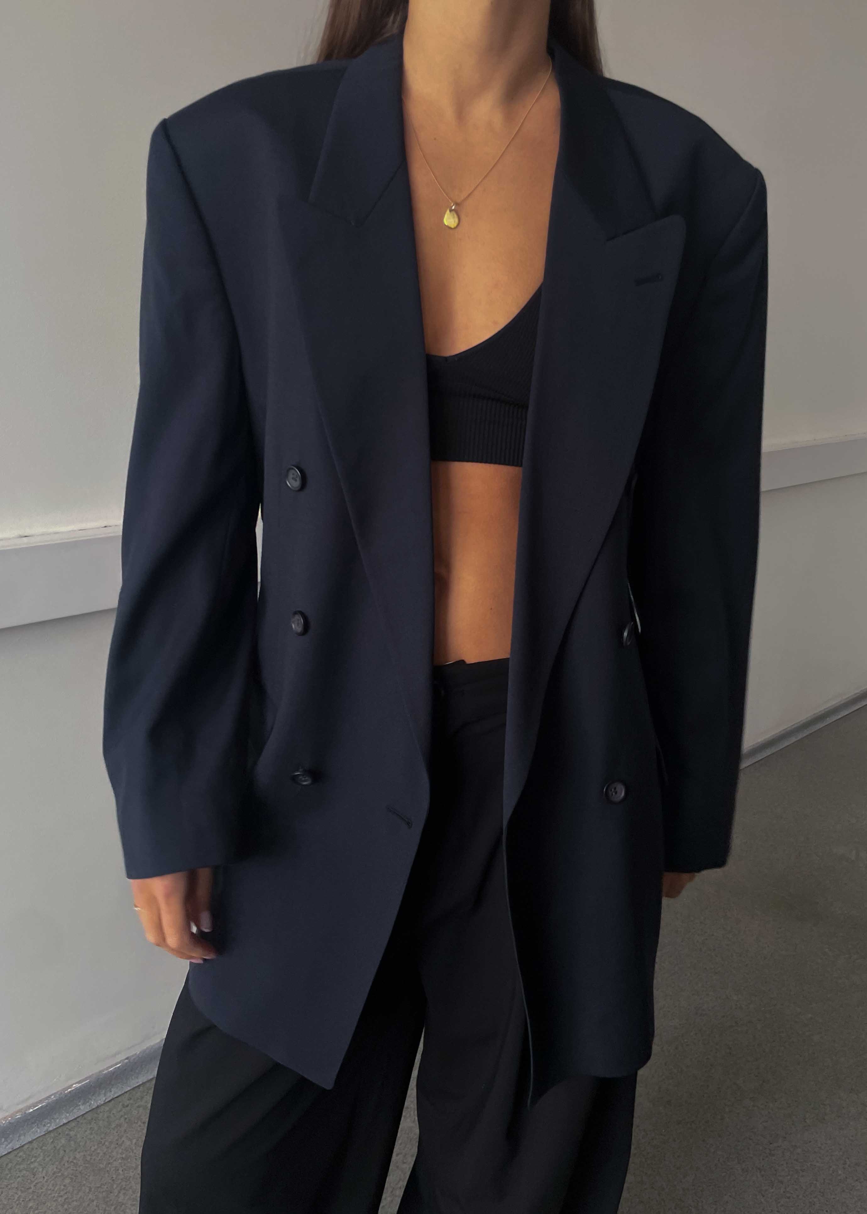 Vintage Navy Blue Oversized Double Breasted Blazer