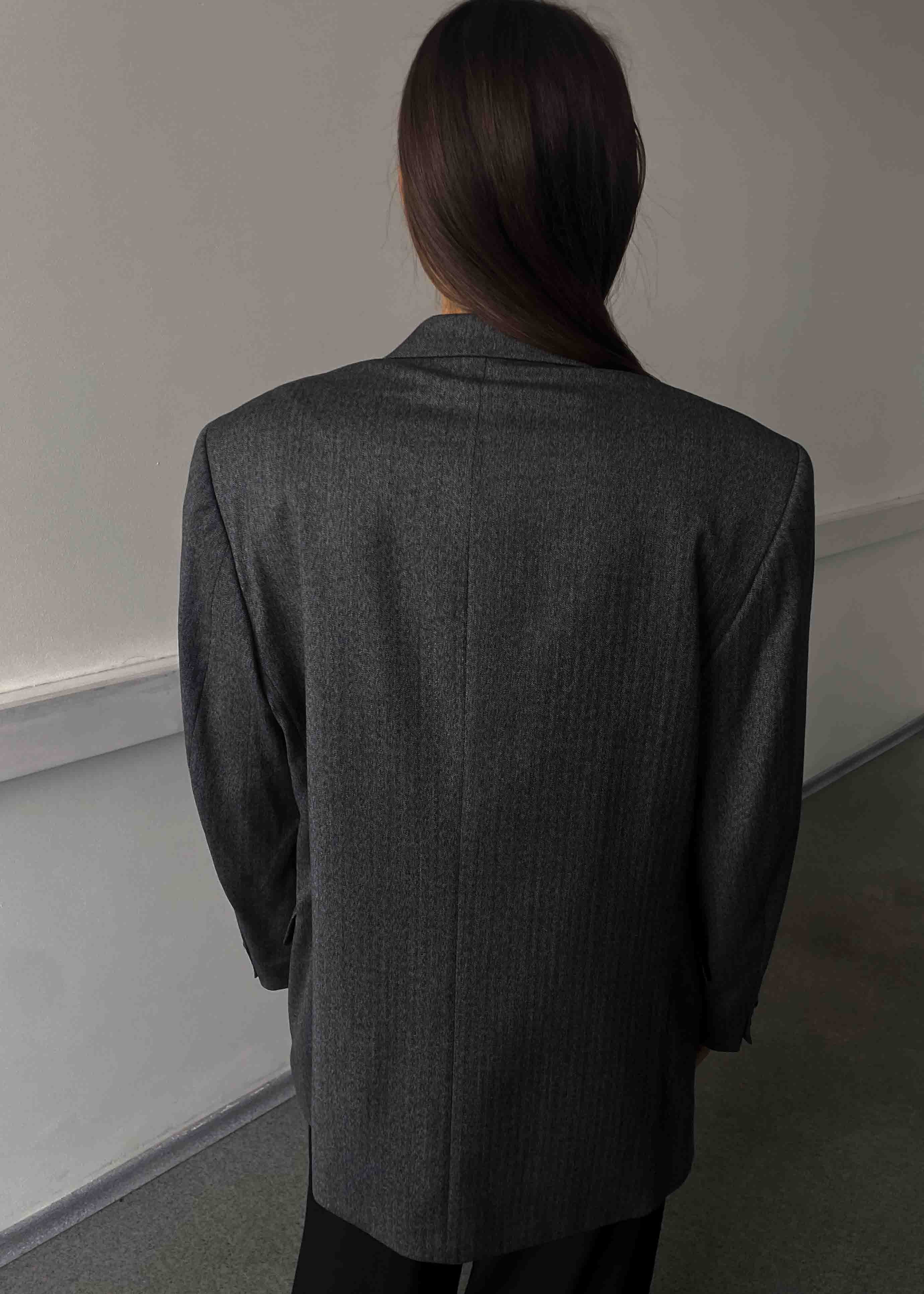 Vintage Grey Patterned Oversized 100% WOOL Blazer