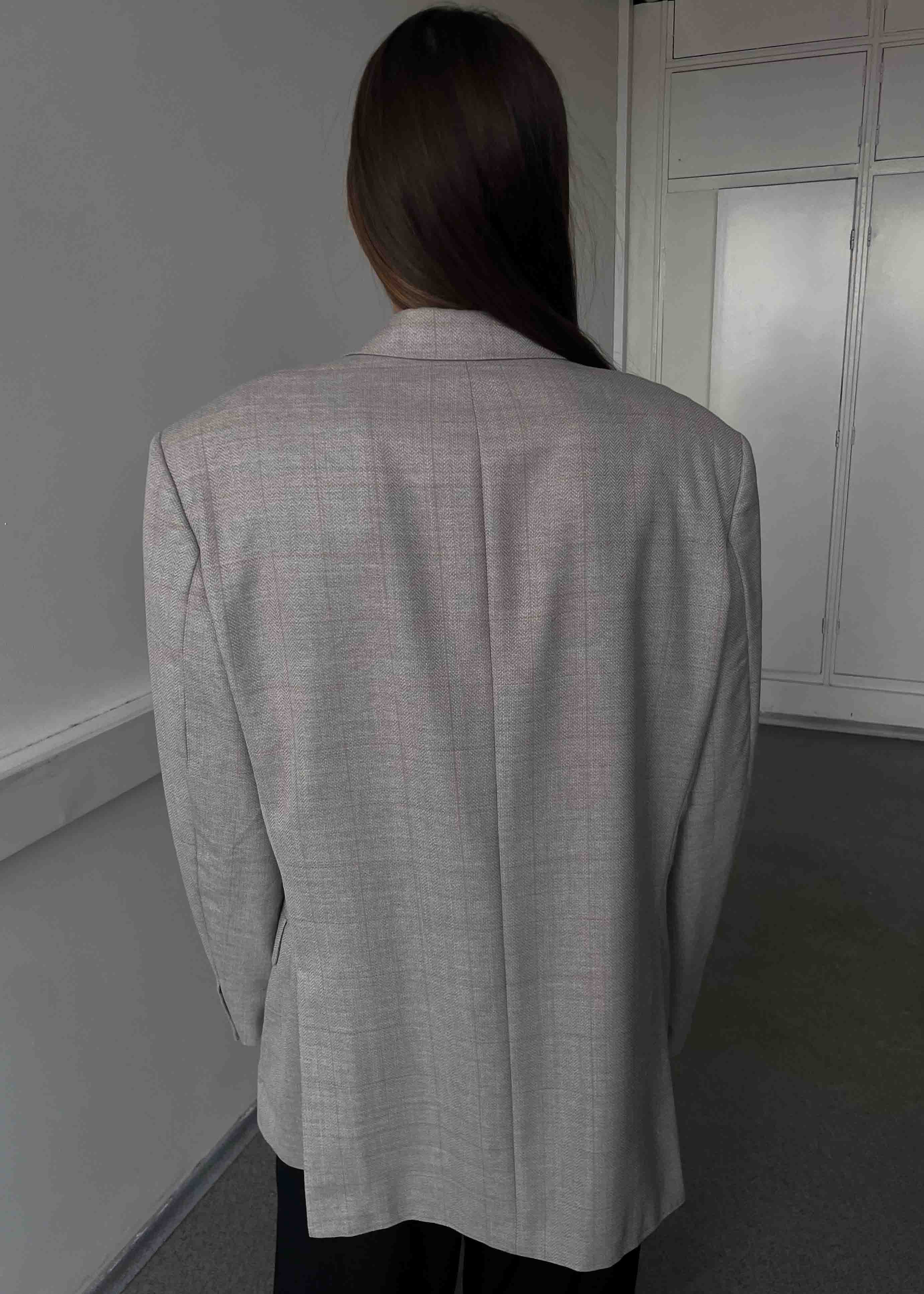 Vintage Light Grey Patterned Oversized 100% WOOL Blazer