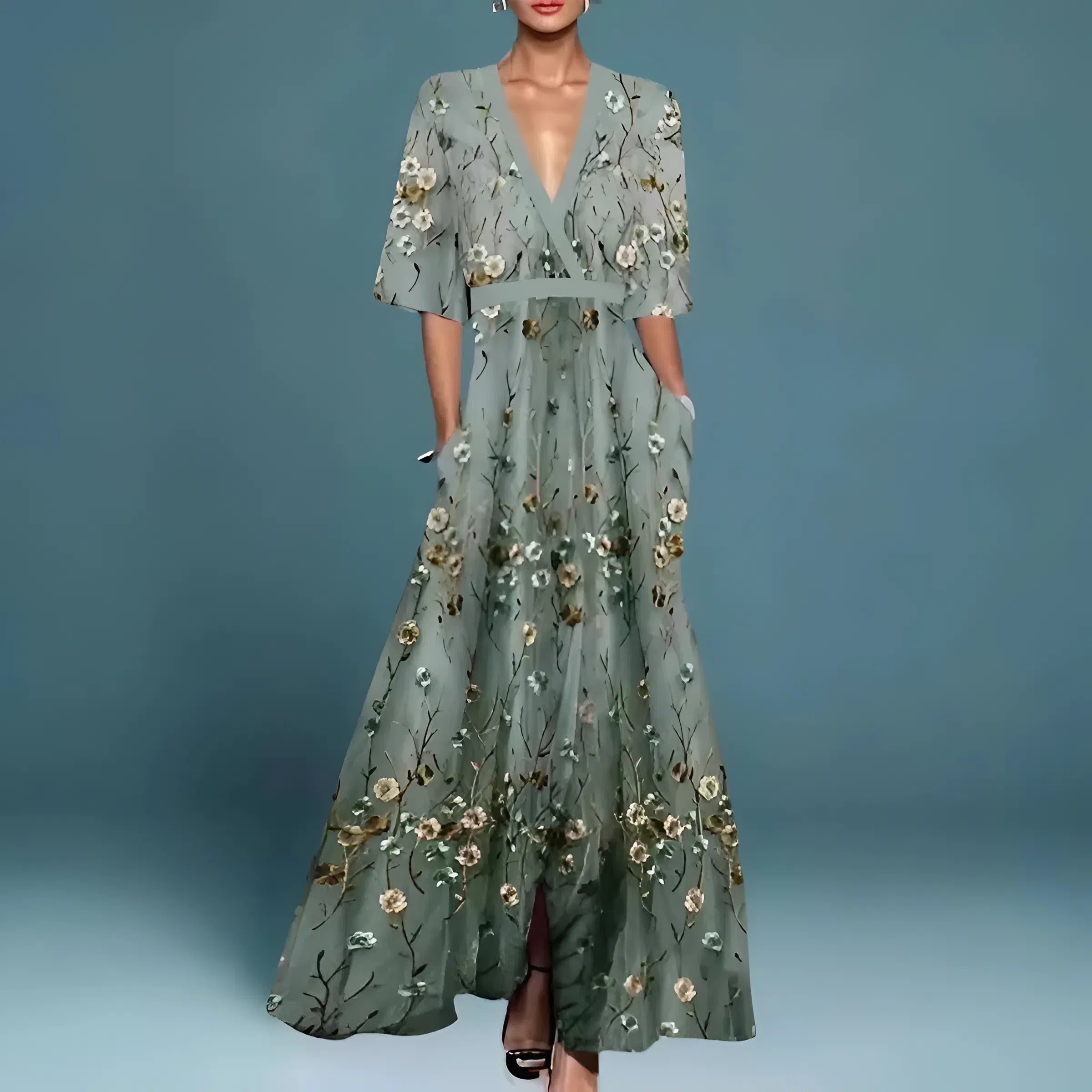 Valentina | Elegant Maxi Dress with Deep Neckline