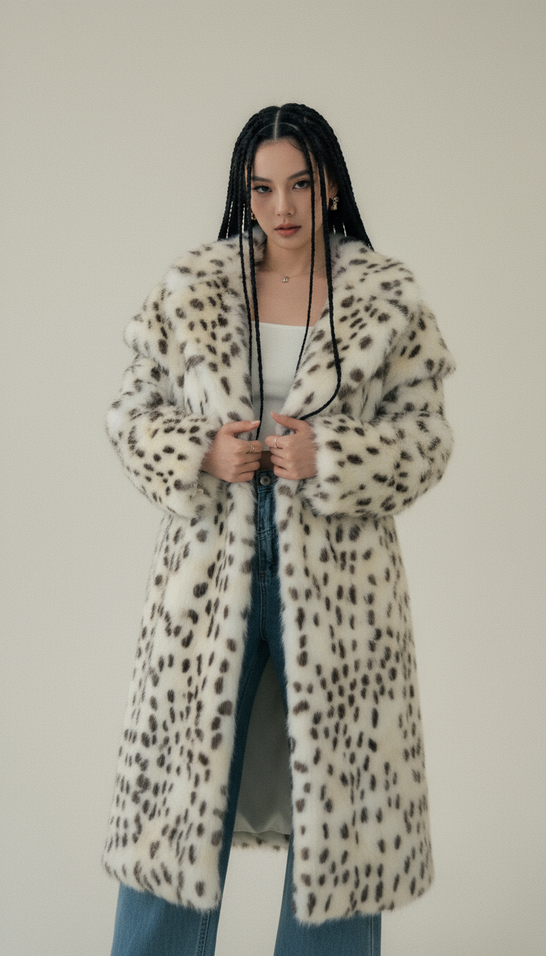 Asteria Snow-Leopard Faux-Fur Coat