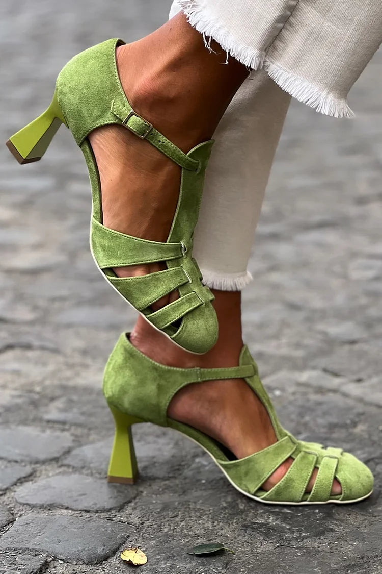 Isolde | Vintage Green Strap Heels