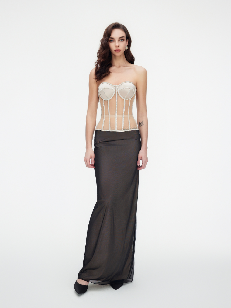 Secret form bra with rhinestones beige