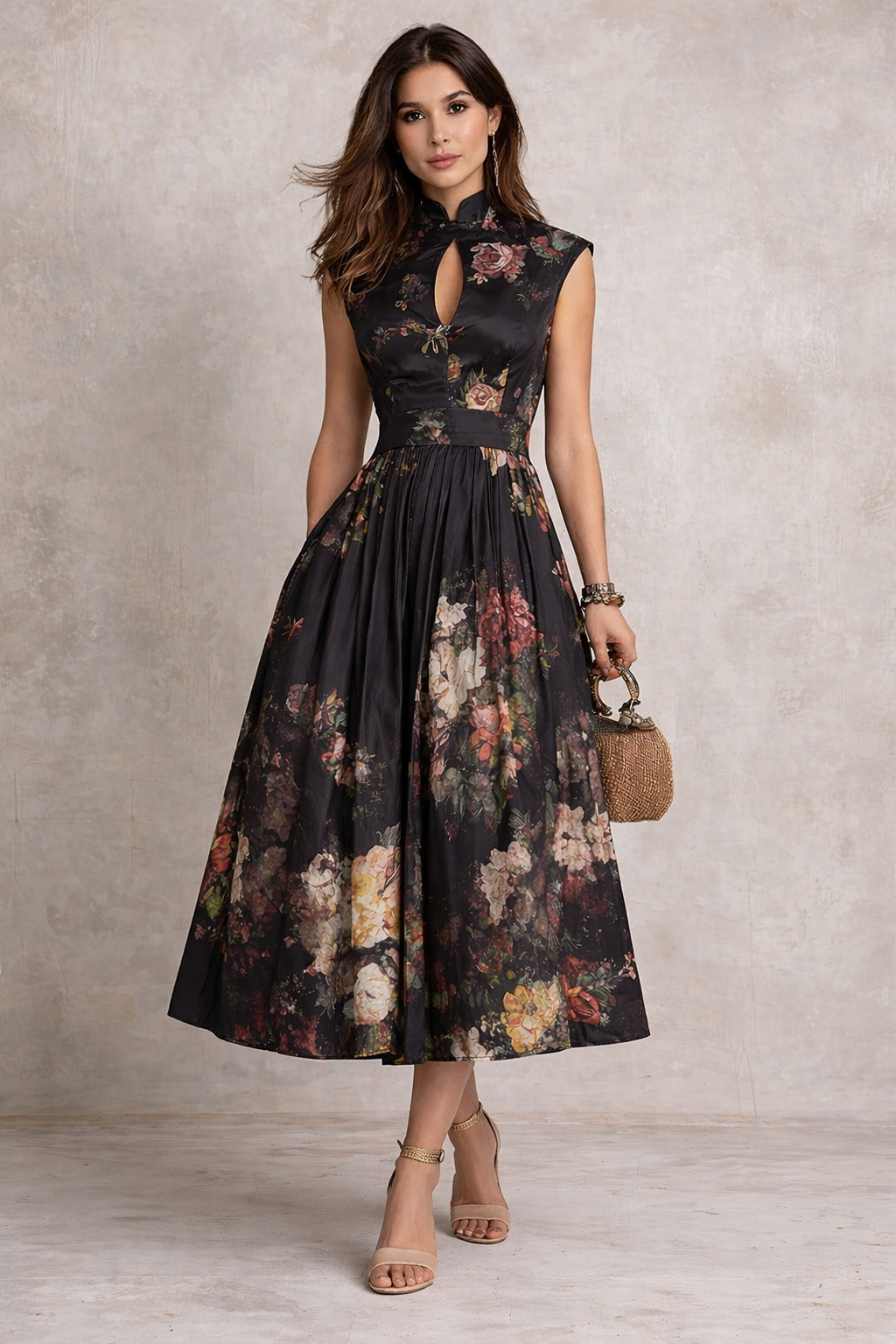 Midnight Bloom Midi Dress