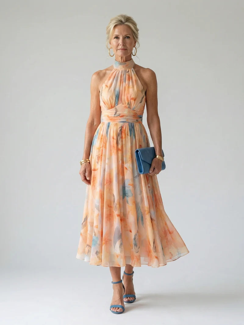 Golden Bloom Midi Dress