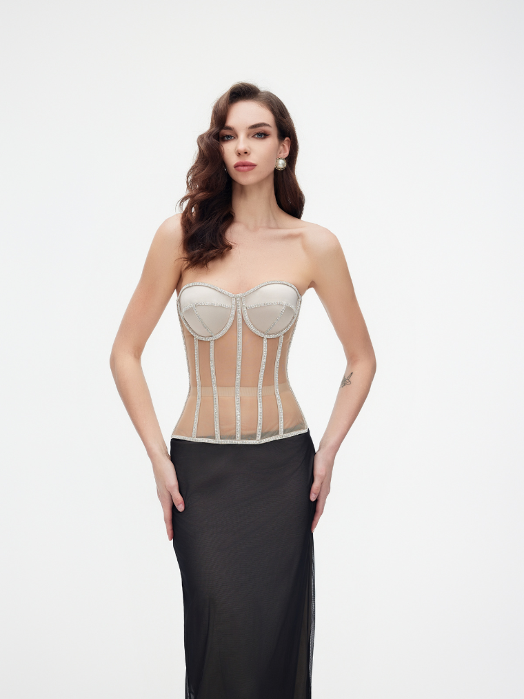 Secret form bra with rhinestones beige