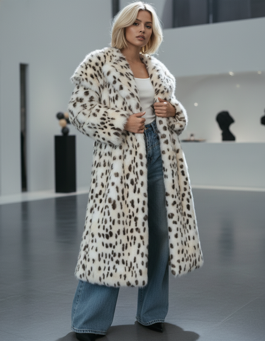 Asteria Snow-Leopard Faux-Fur Coat