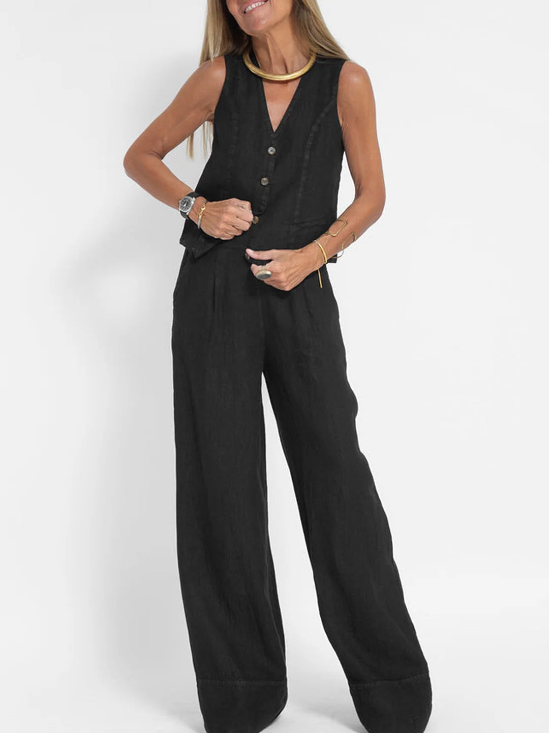 Aira – Elegant Two-Piece Set with Vest & Wide-Leg Trousers