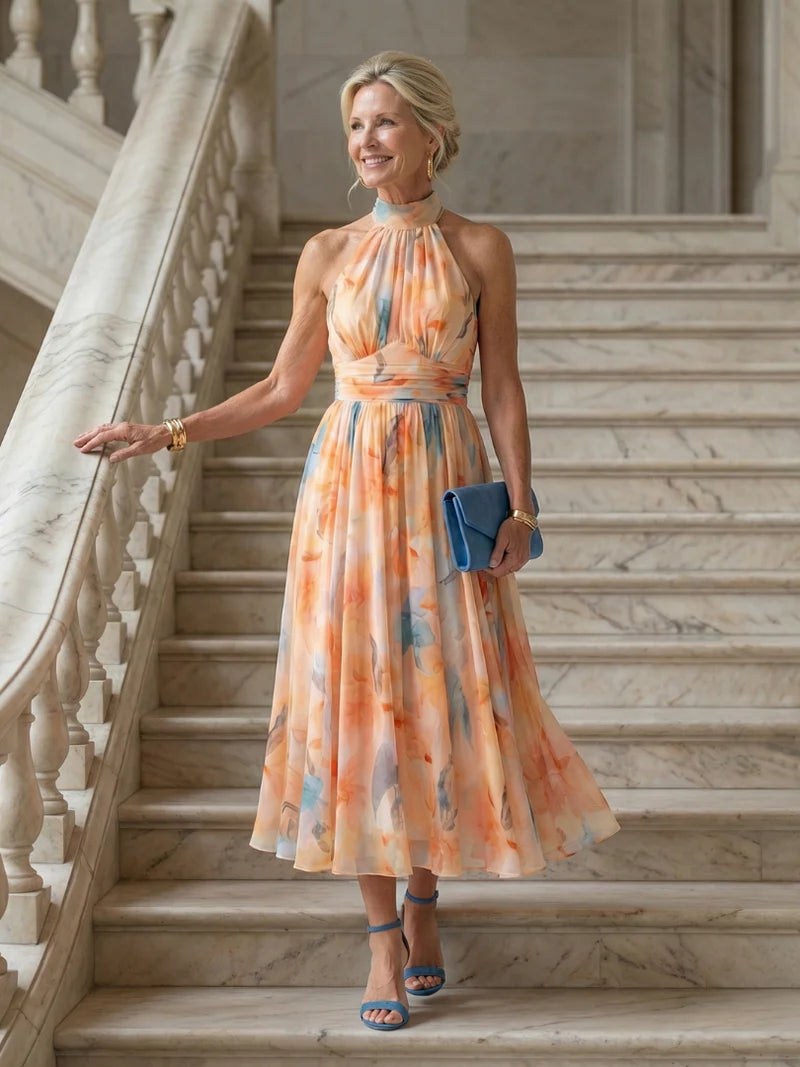 Golden Bloom Midi Dress