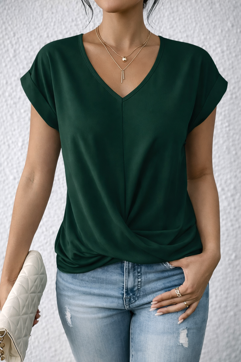 Classic Twist Detail V-Neck Top