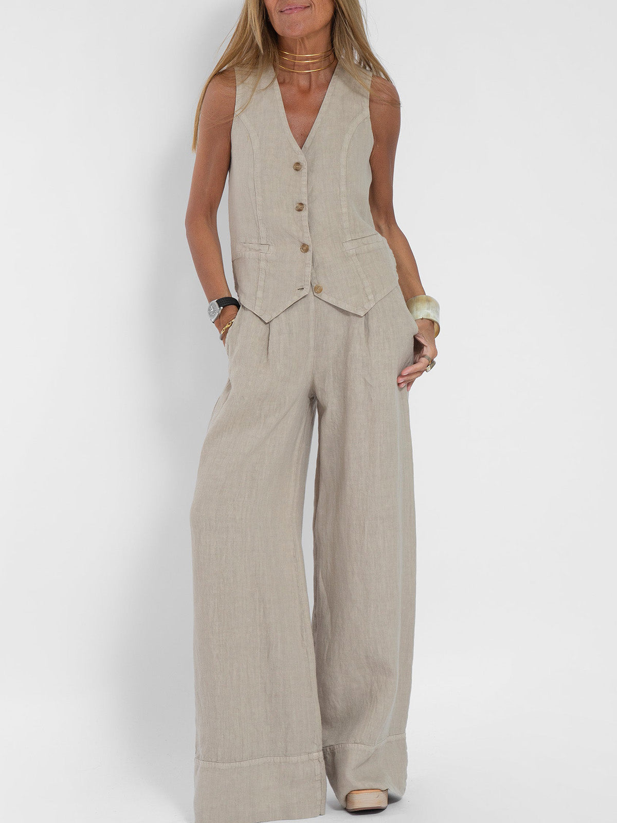 Aira – Elegant Two-Piece Set with Vest & Wide-Leg Trousers
