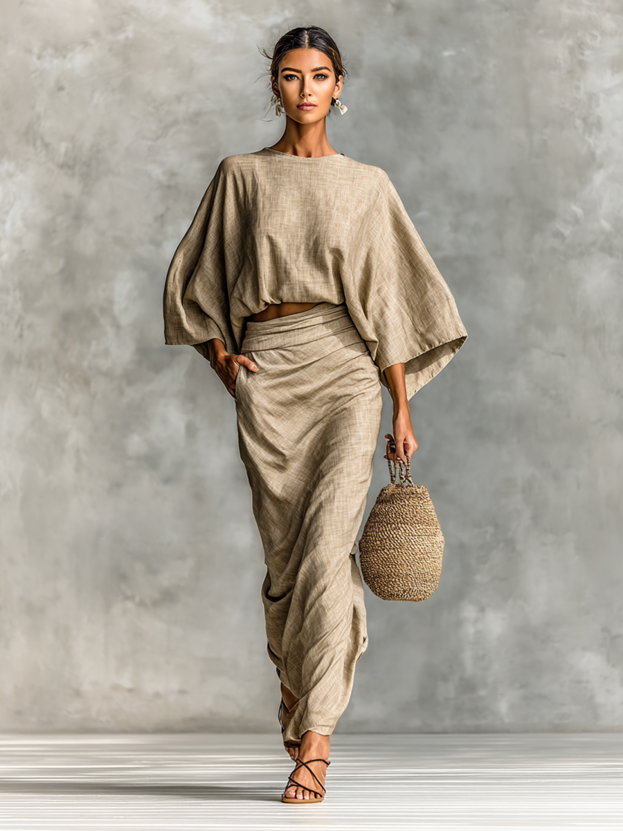 Elegant Linen Set with Long Skirt