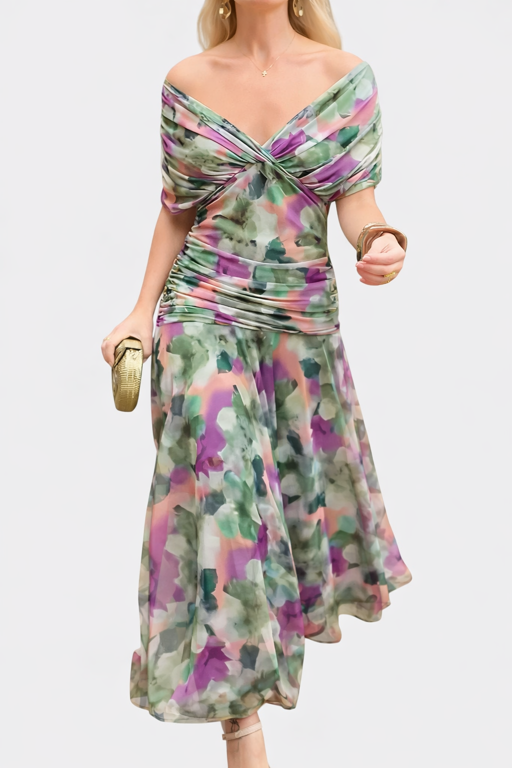 Florendra | Long Floral V Neck Dress