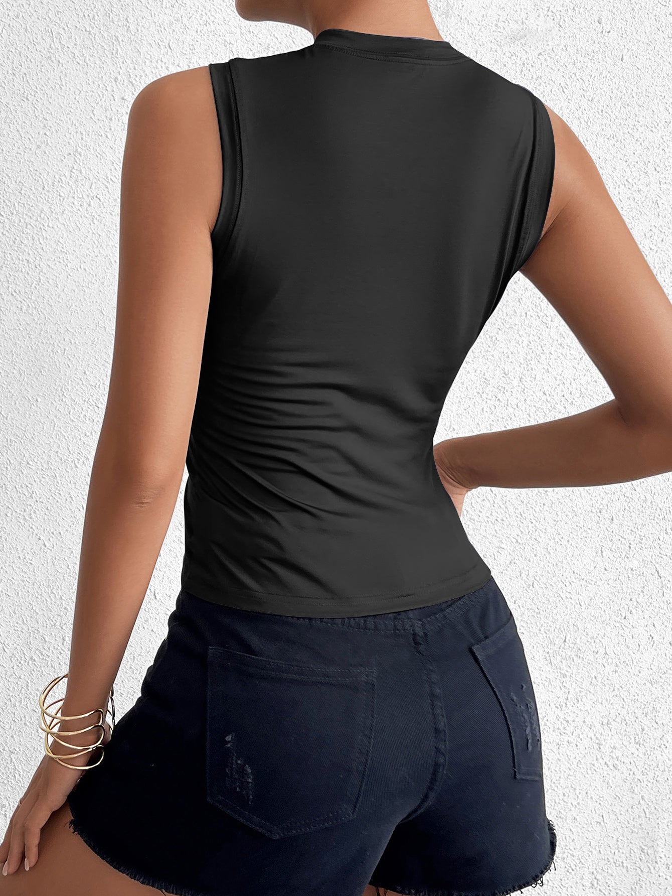 Crew Neck Sleeveless Tank Solid Top