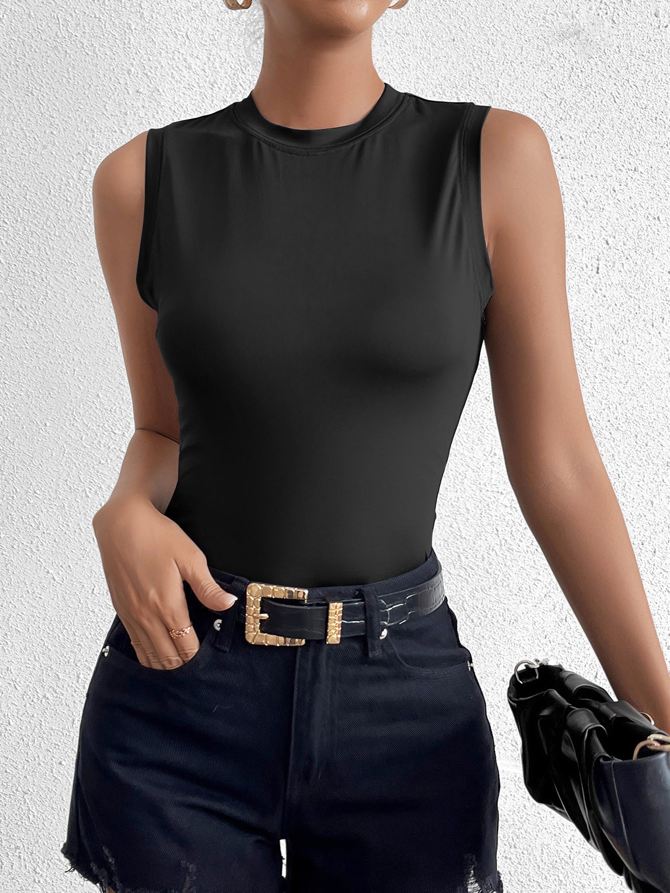 Crew Neck Sleeveless Tank Solid Top