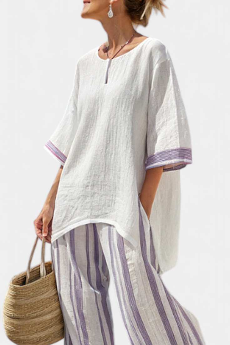 Allegra — Comfortable Top & Striped Bamboo Trousers