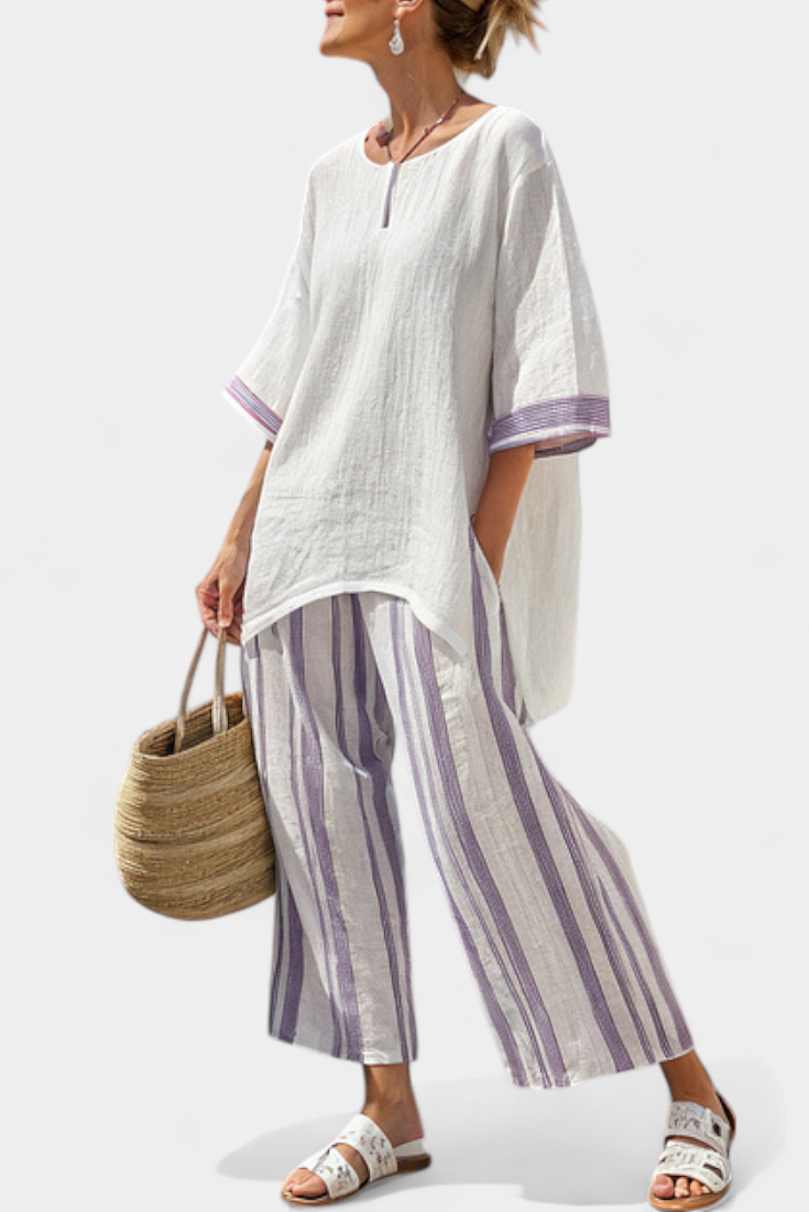 Allegra — Comfortable Top & Striped Bamboo Trousers