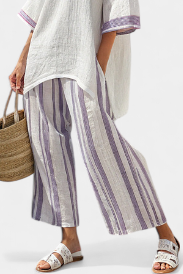 Allegra — Comfortable Top & Striped Bamboo Trousers
