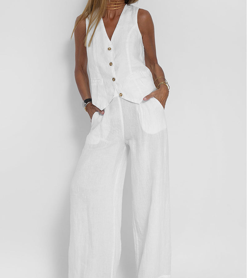 Aira – Elegant Two-Piece Set with Vest & Wide-Leg Trousers