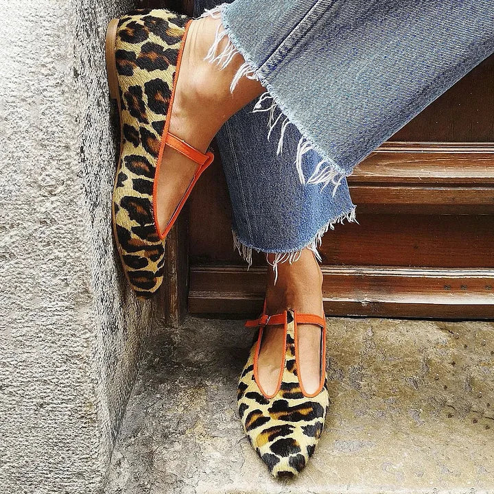 Liliana | Leopard Print T-Strap Flats