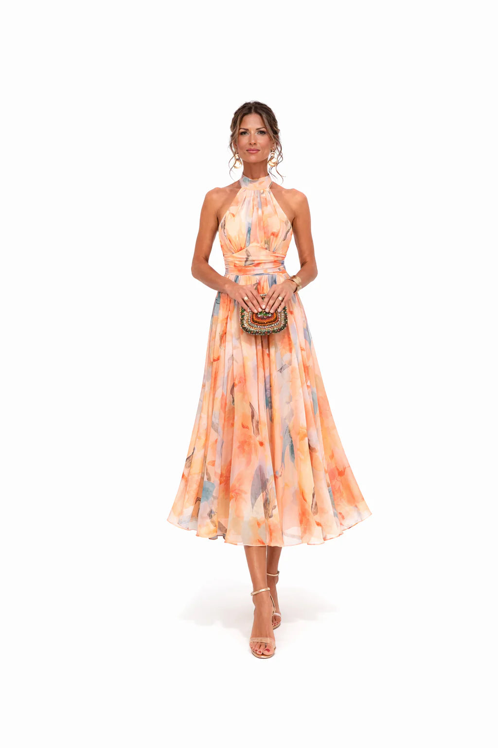 Golden Bloom Midi Dress