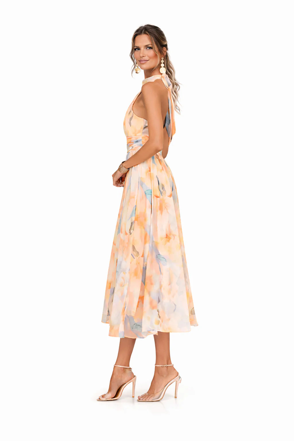 Golden Bloom Midi Dress