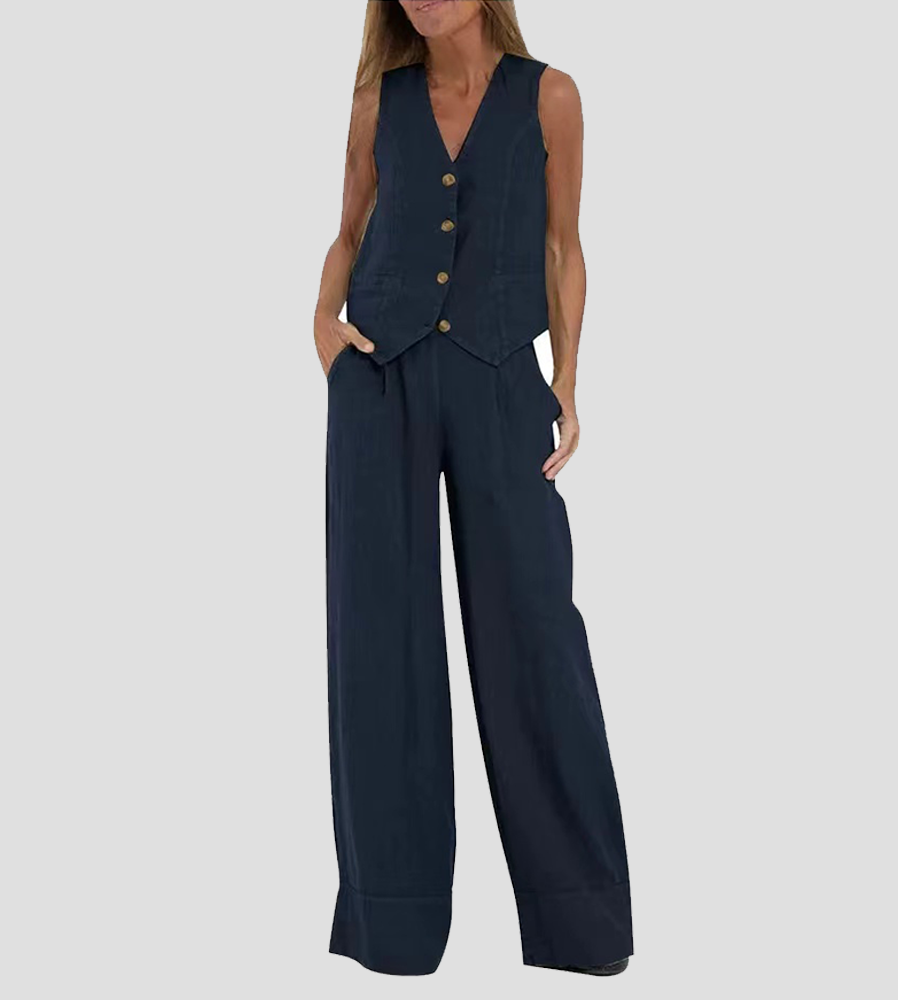 Aira – Elegant Two-Piece Set with Vest & Wide-Leg Trousers