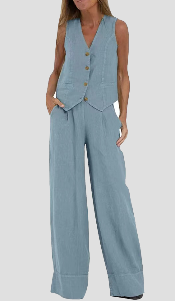 Aira – Elegant Two-Piece Set with Vest & Wide-Leg Trousers