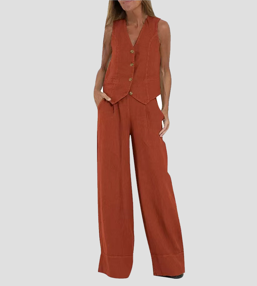 Aira – Elegant Two-Piece Set with Vest & Wide-Leg Trousers