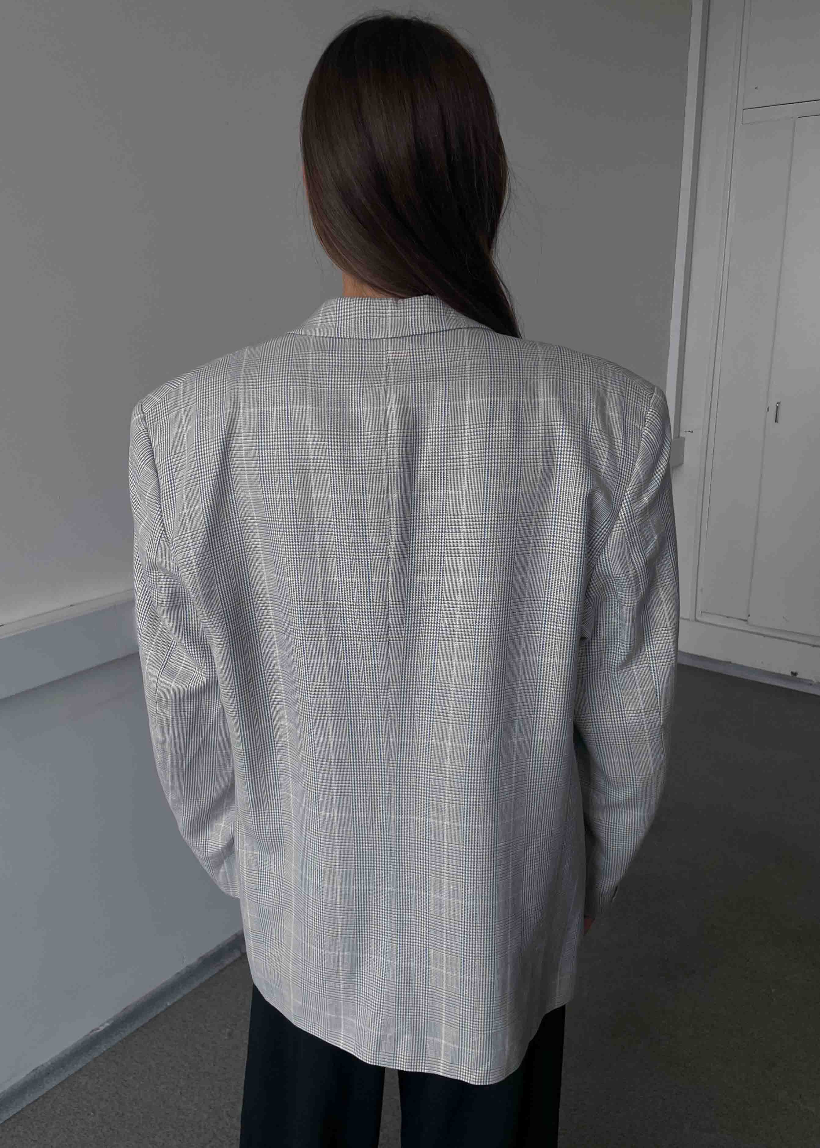 Vintage Light Grey Checked Oversized Blazer