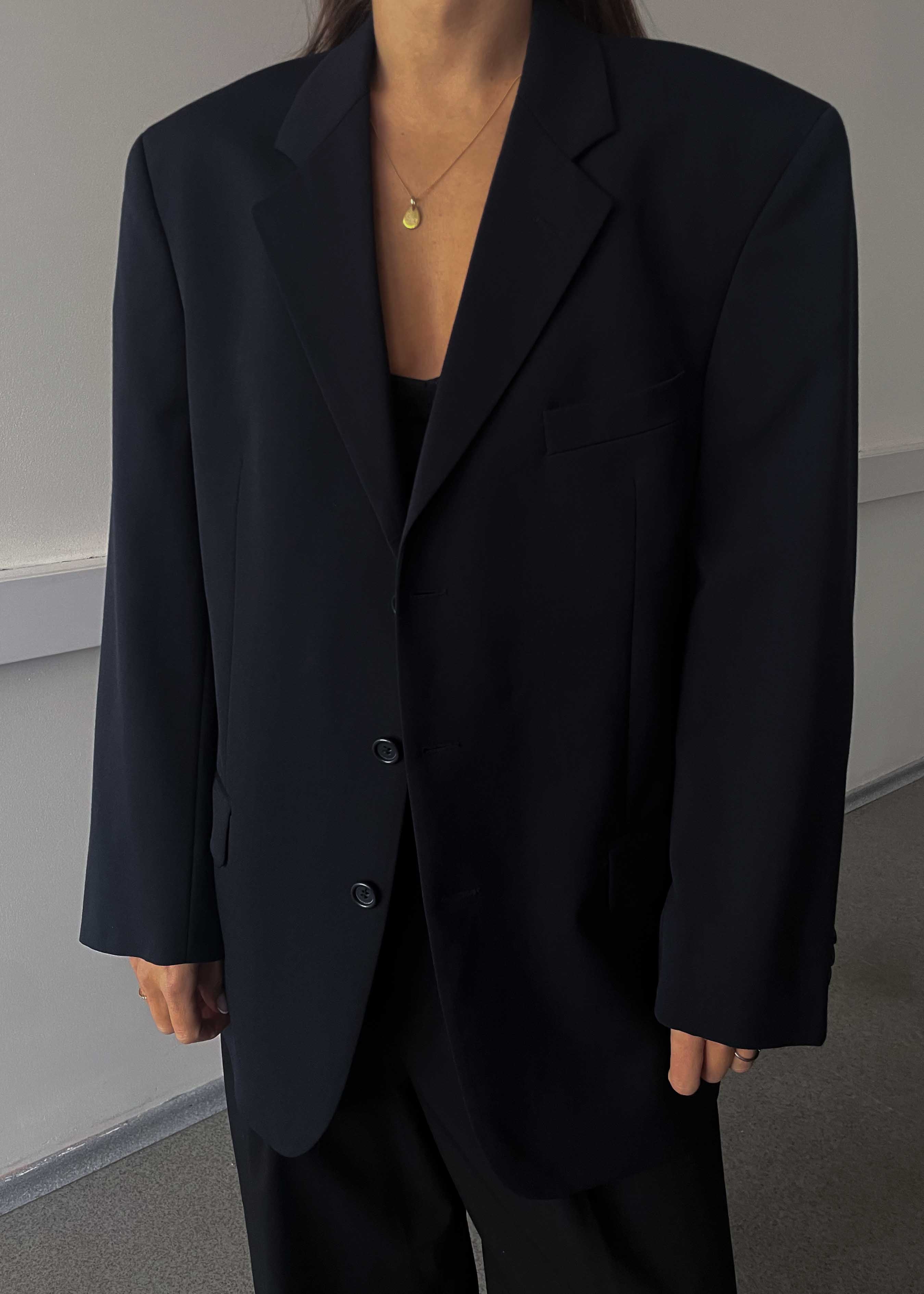 Vintage Navy Blue Classic Oversized Blazer