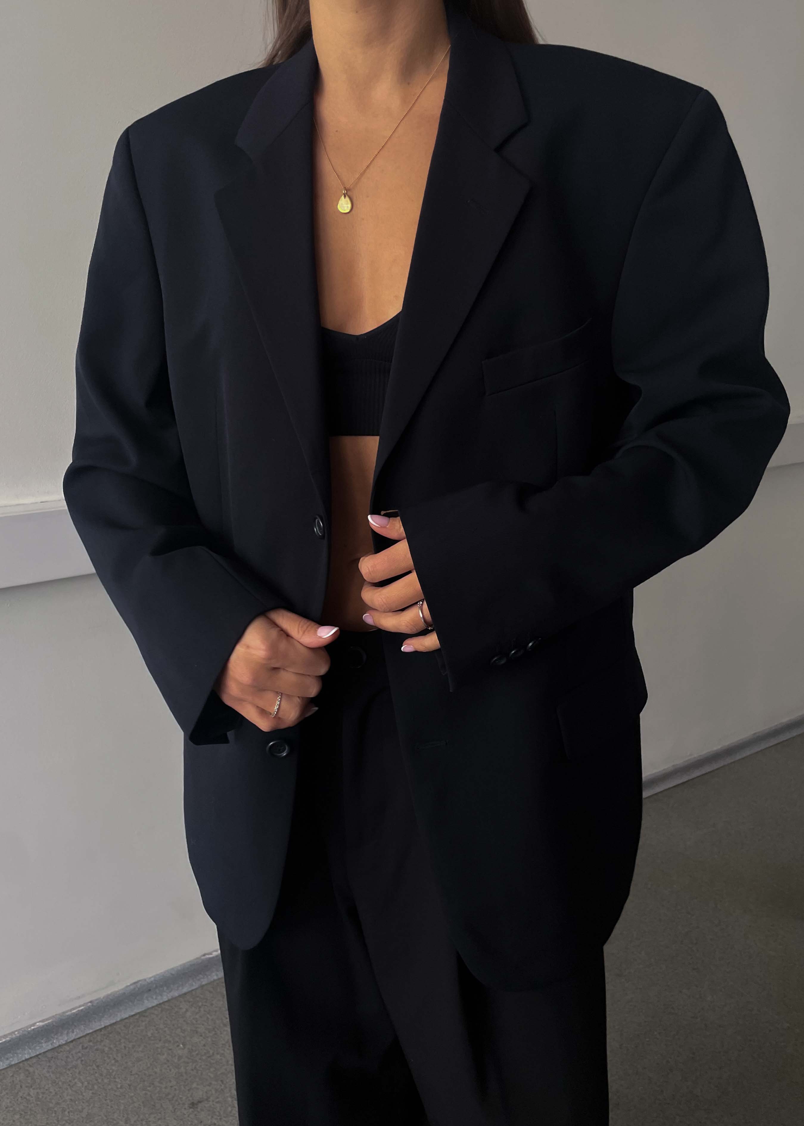 Vintage Navy Blue Classic Oversized Blazer