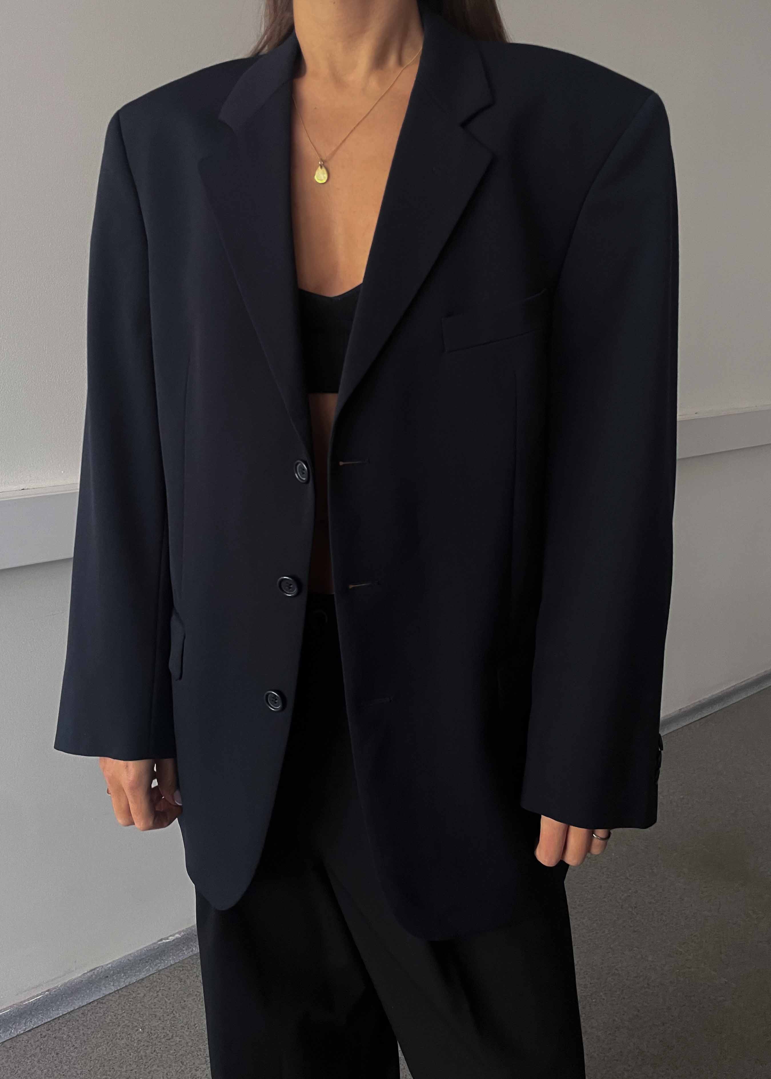 Vintage Navy Blue Classic Oversized Blazer