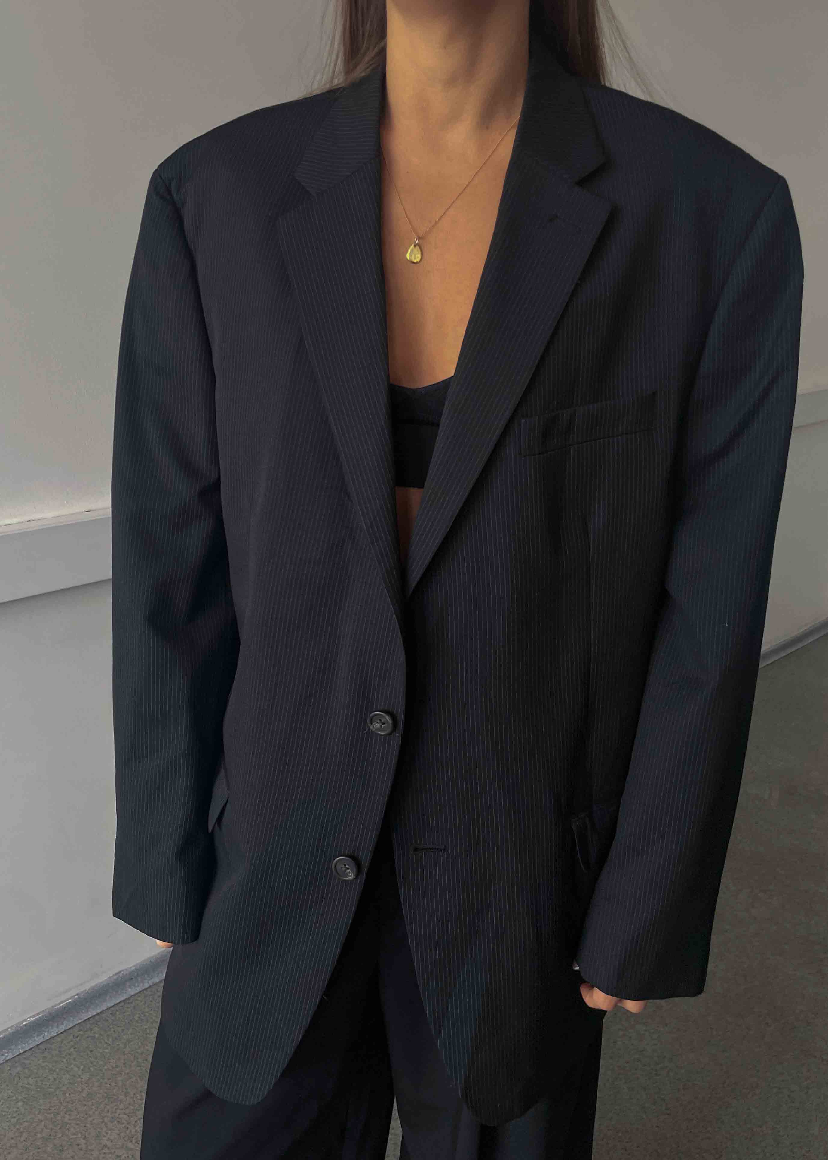 Vintage Black Striped Oversized Blazer by Chaps by RALPH LAUREN