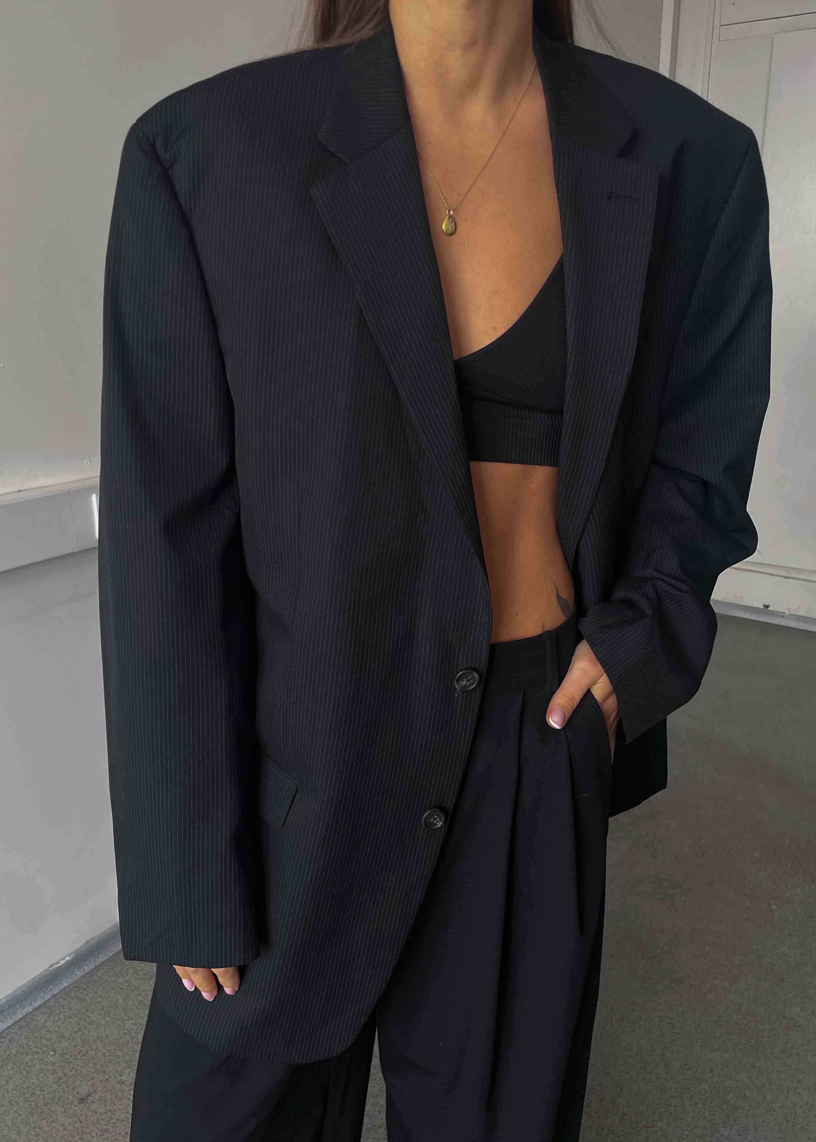 Vintage Black Striped Oversized Blazer by Chaps by RALPH LAUREN