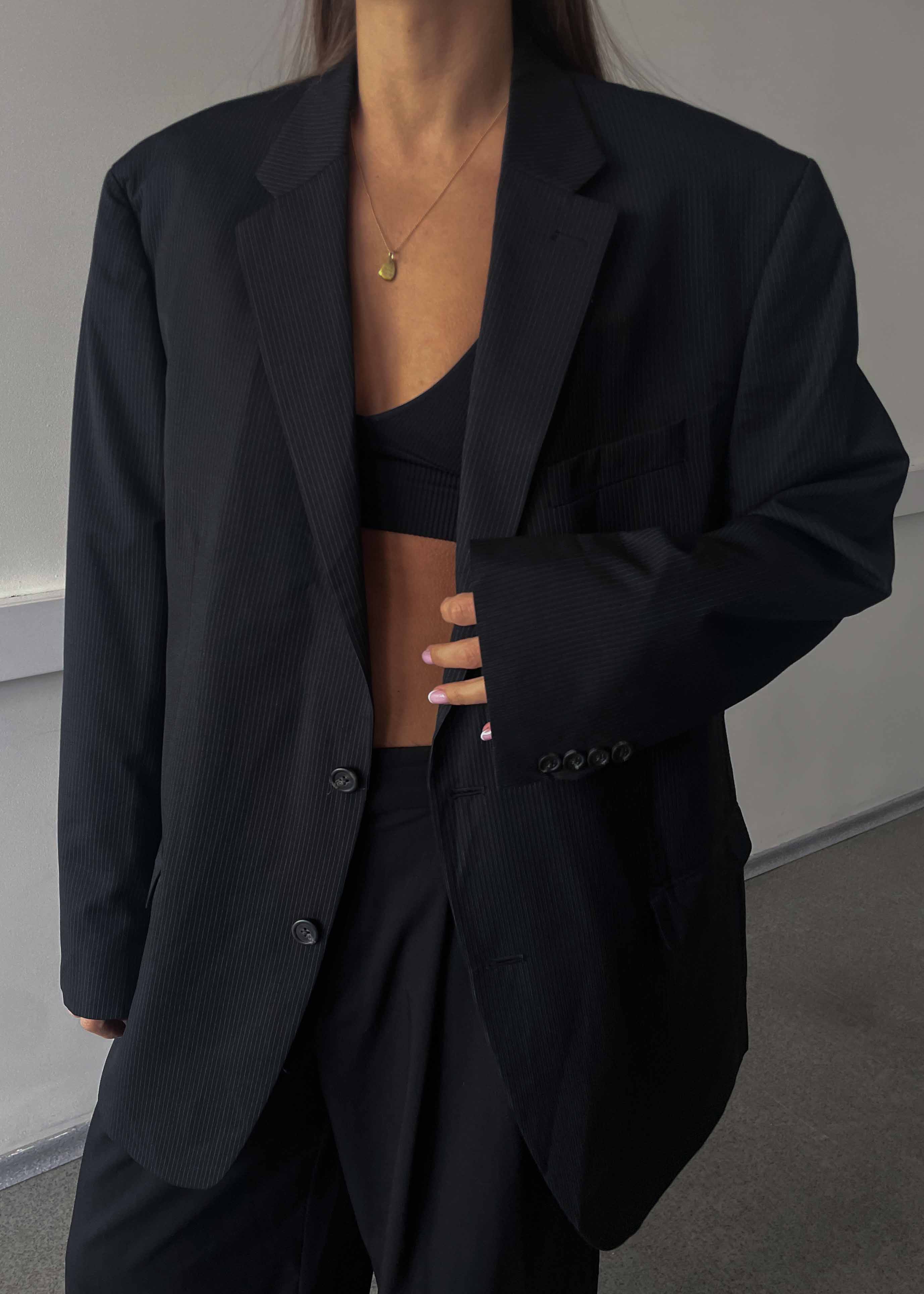 Vintage Black Striped Oversized Blazer by Chaps by RALPH LAUREN