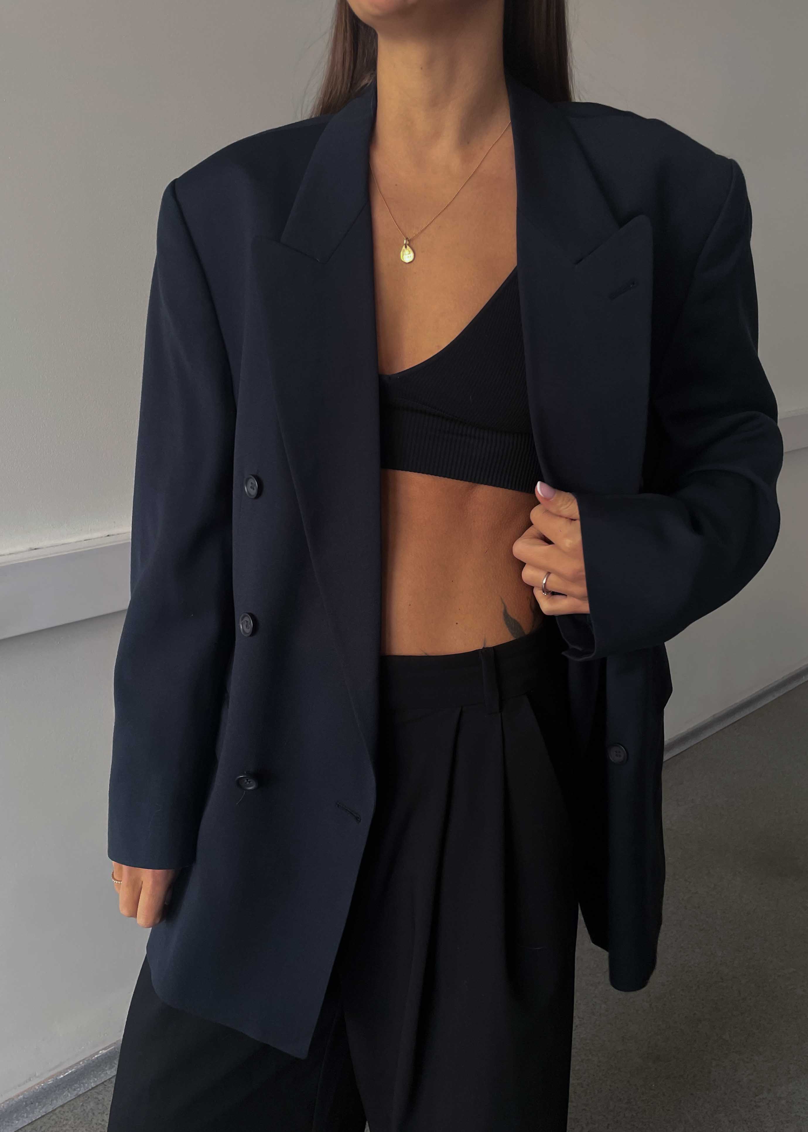 Vintage Navy Blue Oversized Double Breasted Blazer