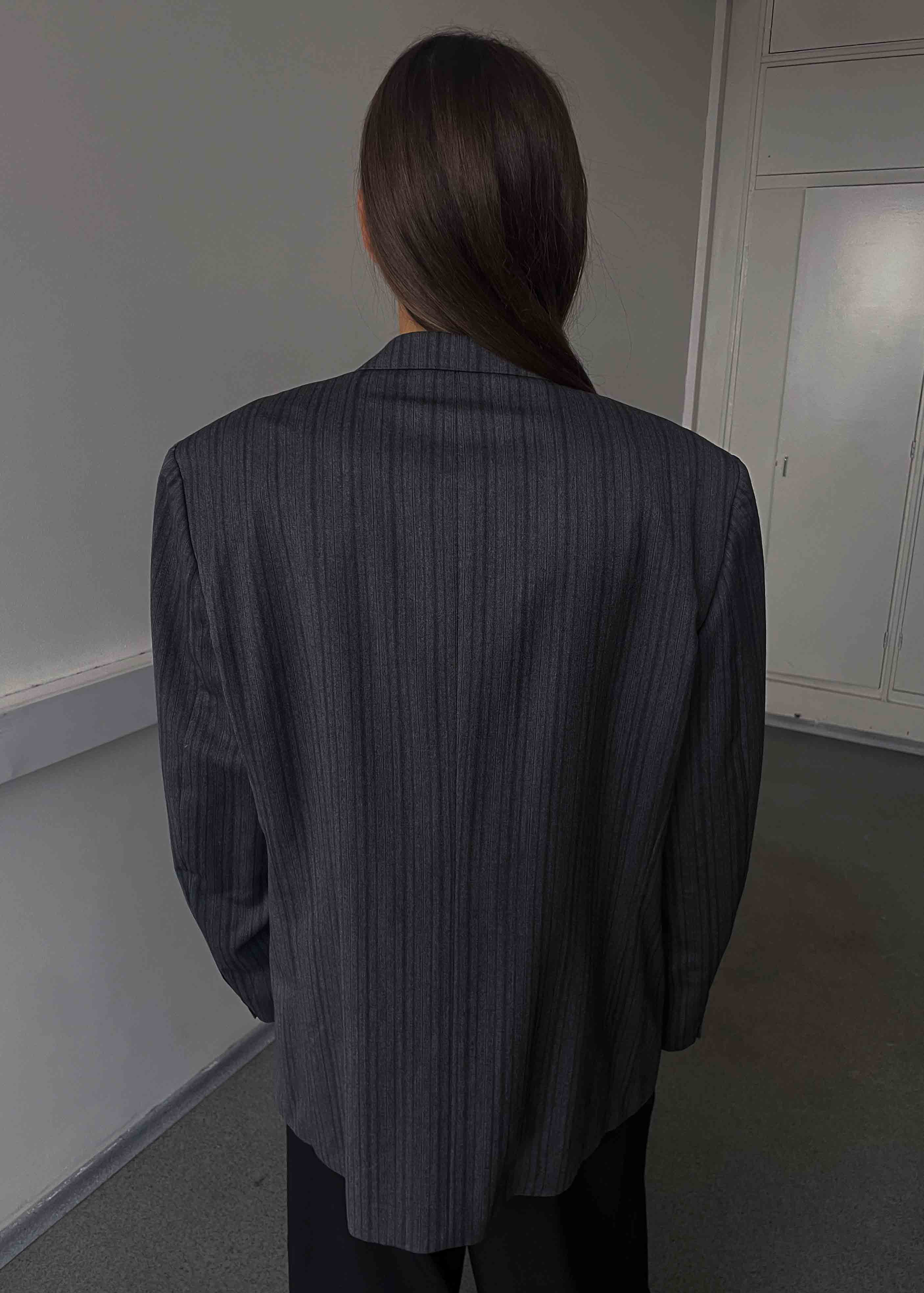 Vintage Grey Striped Oversized 100% WOOL Blazer
