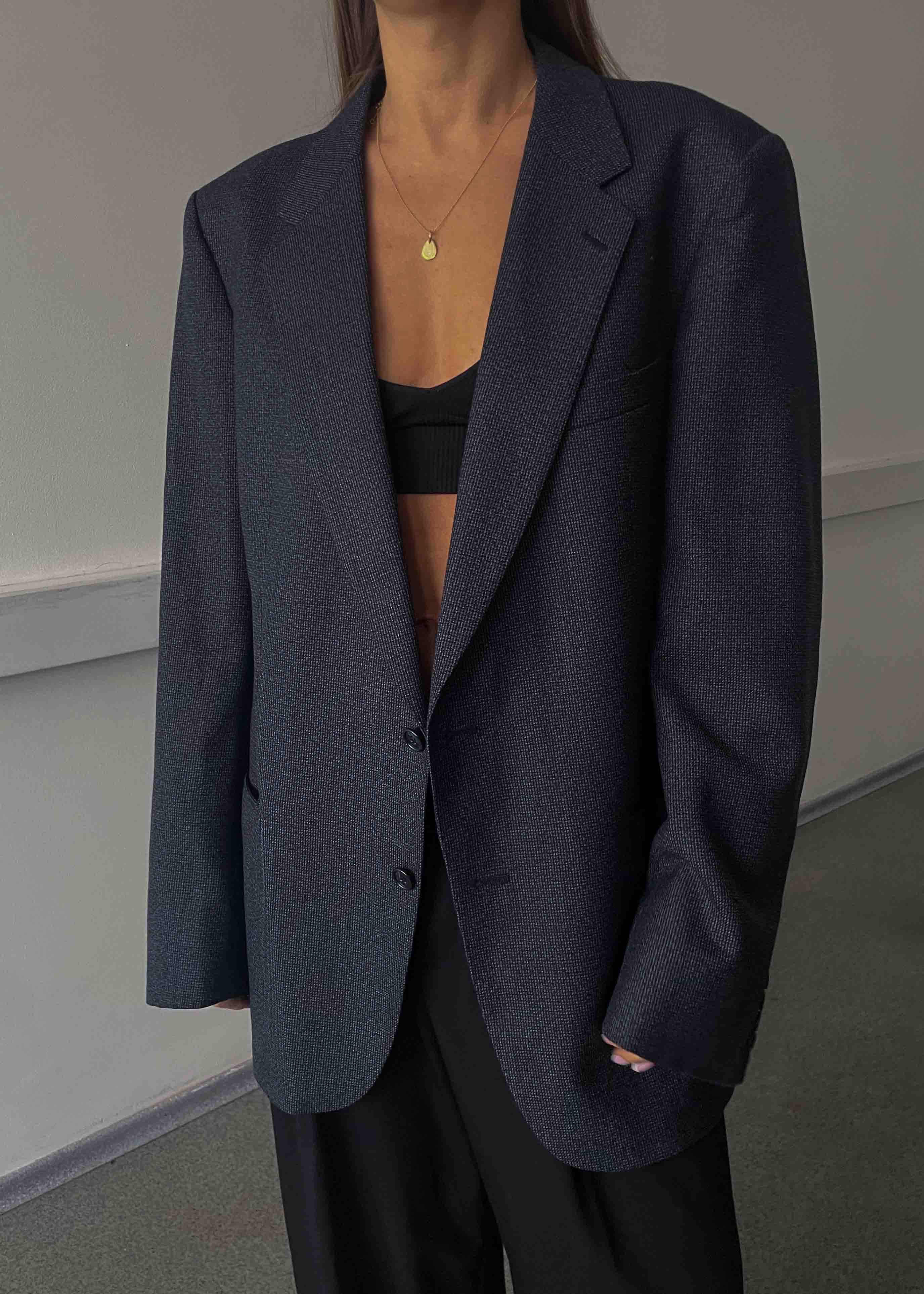 Vintage Blue Patterned Oversized Blazer