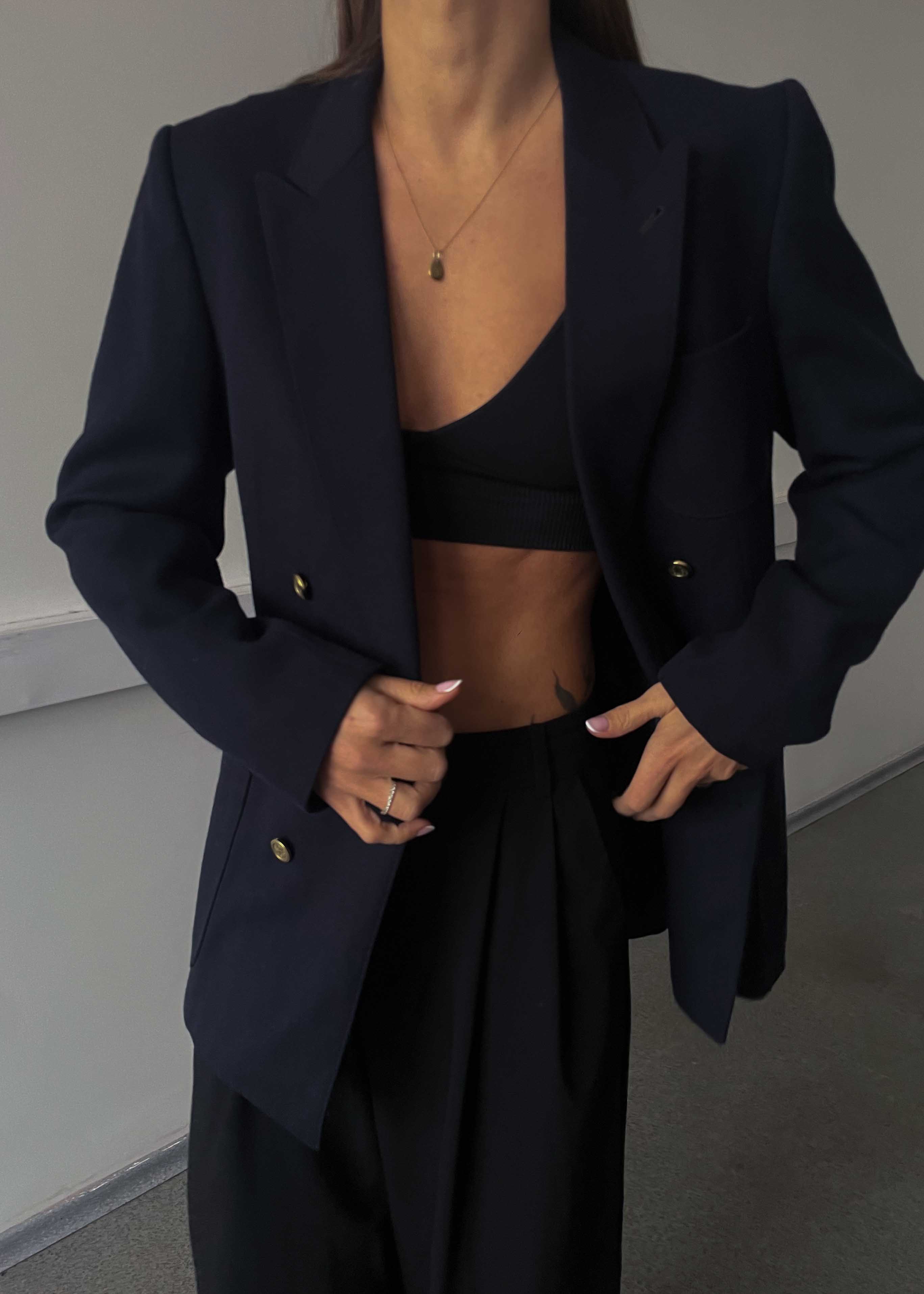 Vintage Navy Blue Oversized 100% WOOL Double Breasted Blazer